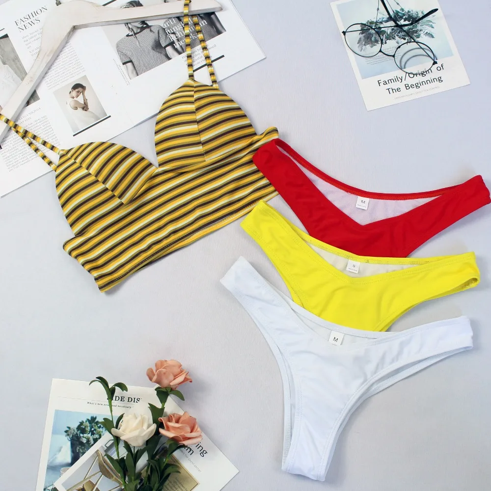 2019 новый сексуальный комплект бикини пуш-ап полосатый купальник женский стринги