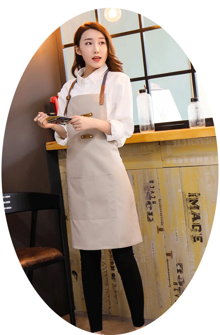Модный простой Cofffee фартук для магазина 3 цвета влюбленных пар индивидуальные полиэфирные фартуки с карманами для кухни ресторана столовой