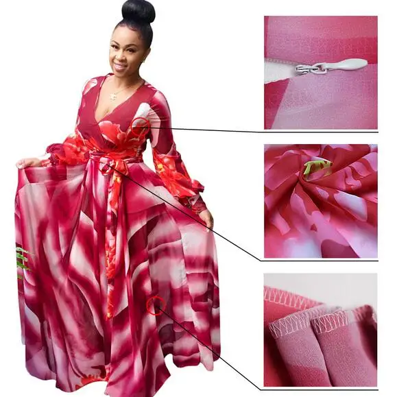 Женское длинное шифоновое платье с цветочным принтом винтажное макси v-образным