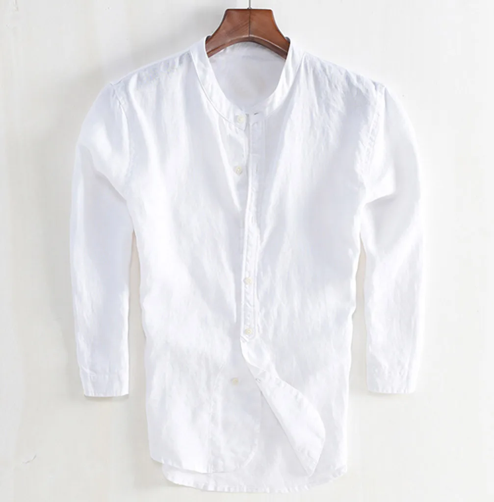 Мужская повседневная льняная блузка свободная рубашка с короткими рукавами в