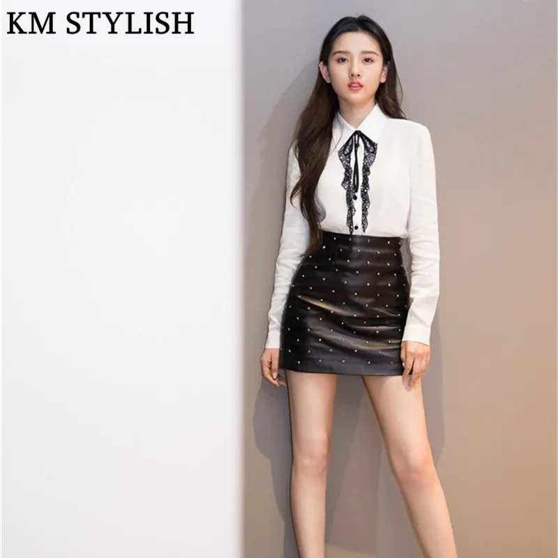 Блузка женская белая с длинным рукавом и черными стразами 2019|Спортивные костюмы|