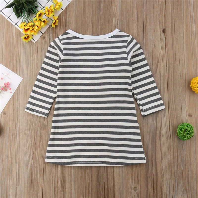 Toddler Baby Kids Girls Clothes Casual Long Sleeves Stripe Princess Party Dress Novelty Rainbow Sisters Twins Matching Outfits | Детская