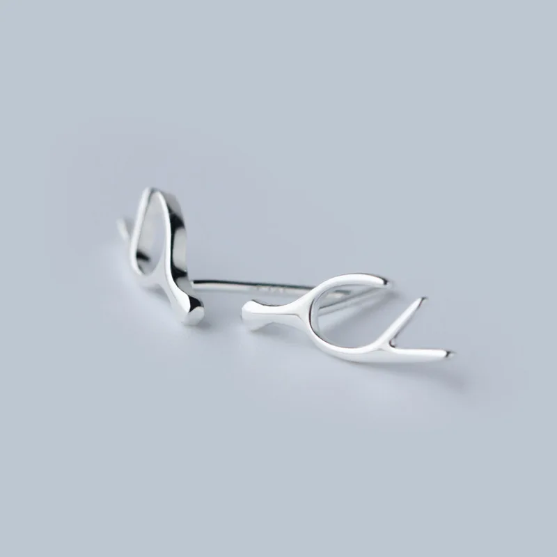 100% 925 Sterling Silver Jewelry Fashion Cute Tiny 5mmX13mm Antlers Stud Earrings Gift For Girls Kids Lady Women | Украшения и