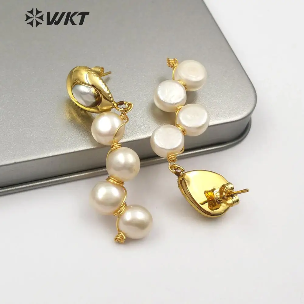 Серьги женские круглые с натуральным пресноводным жемчугом WT-E529 WKT нежные