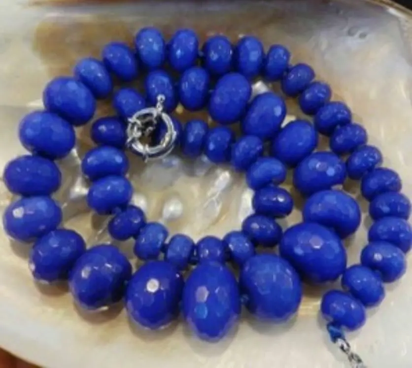 

Free shipping 10-17mm Faceted Blue Roundel Beads Necklace 19" AAA