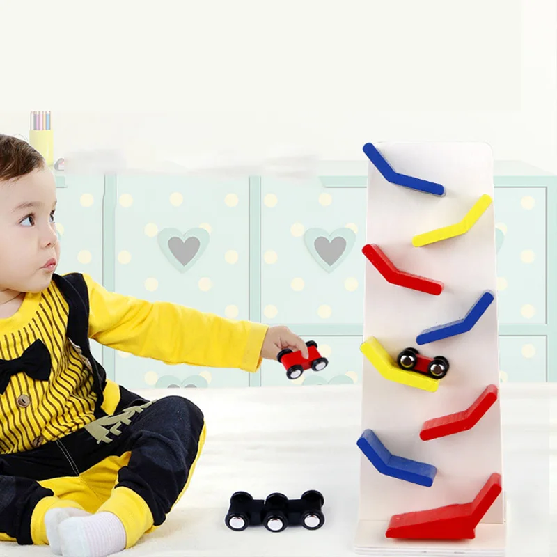 Kids Children Montessori Educational Blocks Wooden Tree Car Run Track Game Intelligence Smart Baby Educational Toys for Children