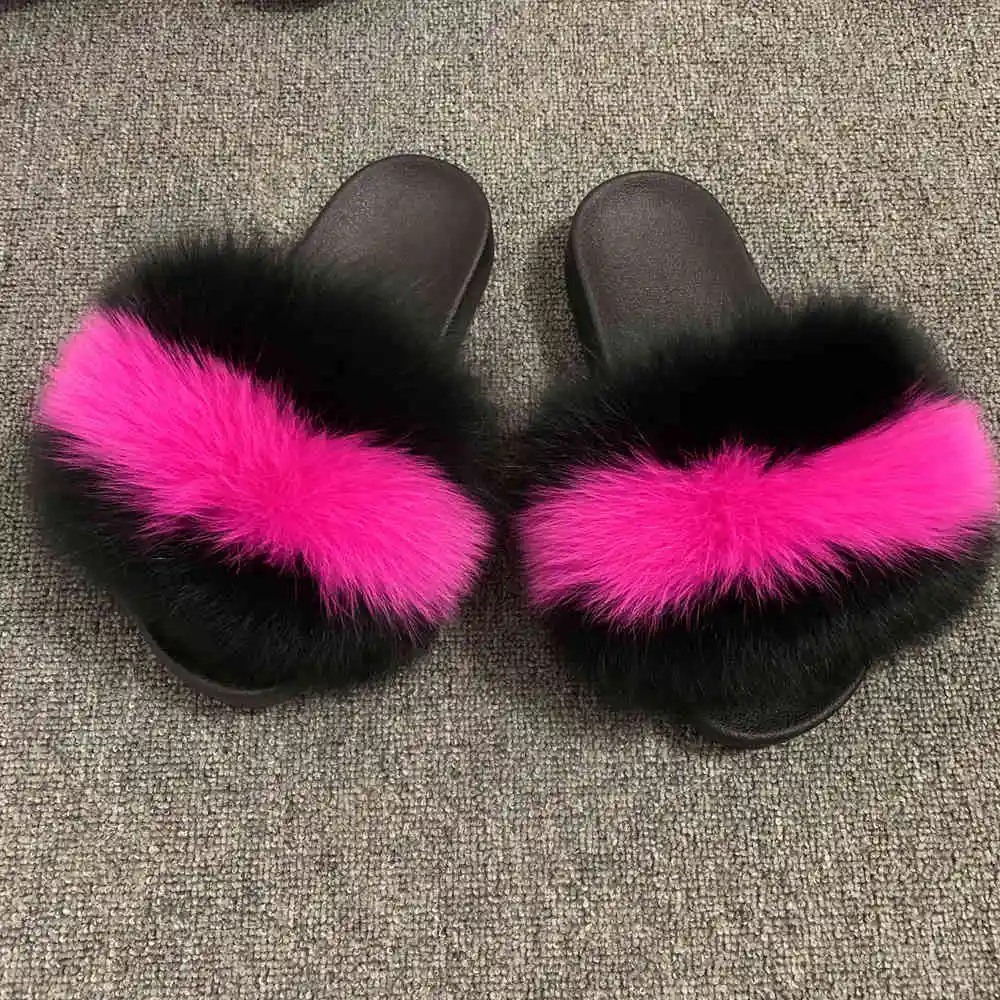 9 CCFUR New Colors Summer Slides Women's Real Fox Fur Slippers Fluffy Fur Sliders Mixed Color Fashion Lady S6048 - Цвет: 9