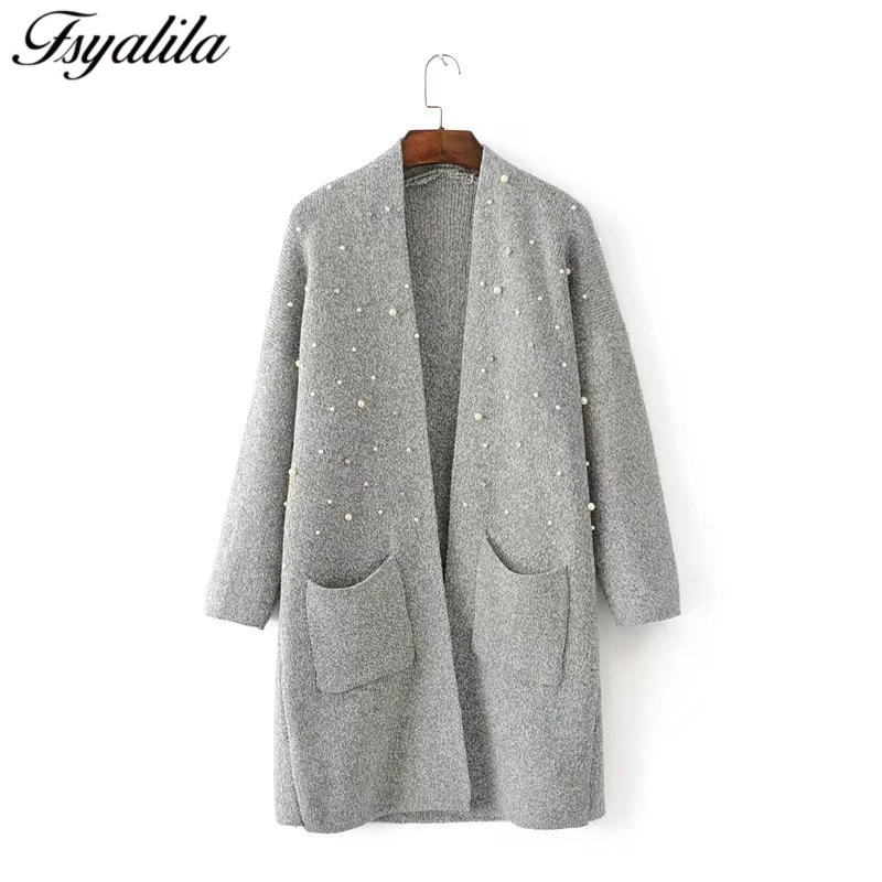 Beading Cardigan Women Knitted Sweater Warm Winter Tops Long Sleeve Casual Female Coat Kimono Loose Open Stitch New |