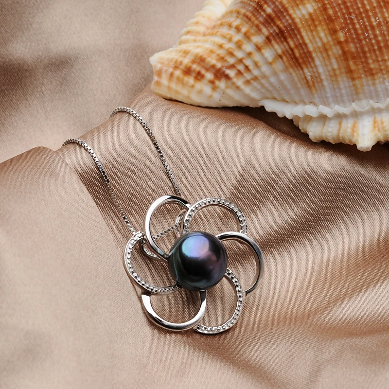 Винтажная подвеска с черным жемчугом в виде цветка для женщин хорошее ювелирное