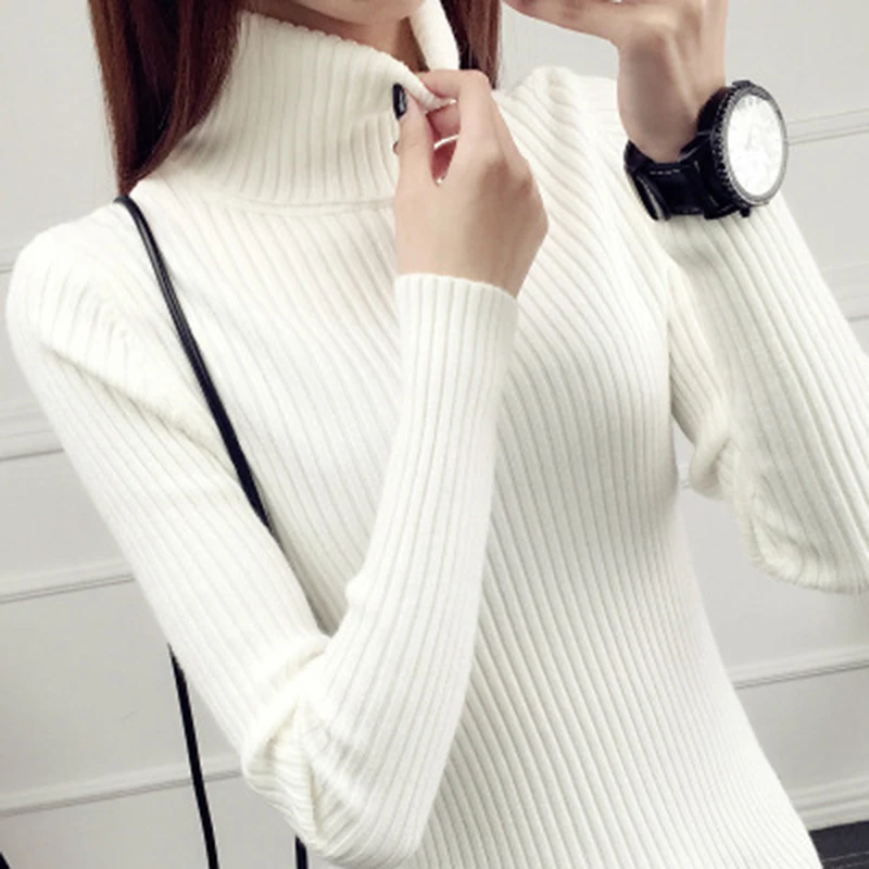 Новый High-Neck Sweater Вязание теплый тонкий Для женщин дна свитер Высокое Качество