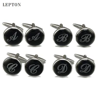 lepton black round letter a to z cufflinks for mens silver color letters cuff links men shirt cuffs cufflink relojes gemelos