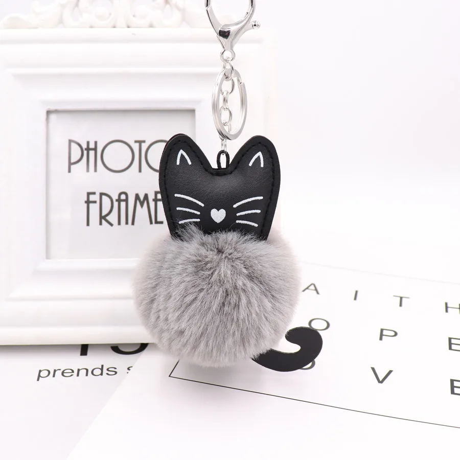 Cat Mini key chain car plush keychain Women Fluffy Fur Ball Keyring Handbag lanyard for keys Pompom Key Chain Accessories |