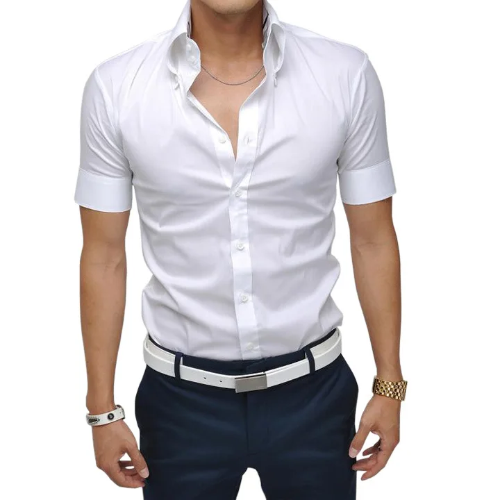 summer style men's shirts short sleeve solid color Joker slim fashionable urban shirt brand|shirt italian|shirt xxxlshirt strass |