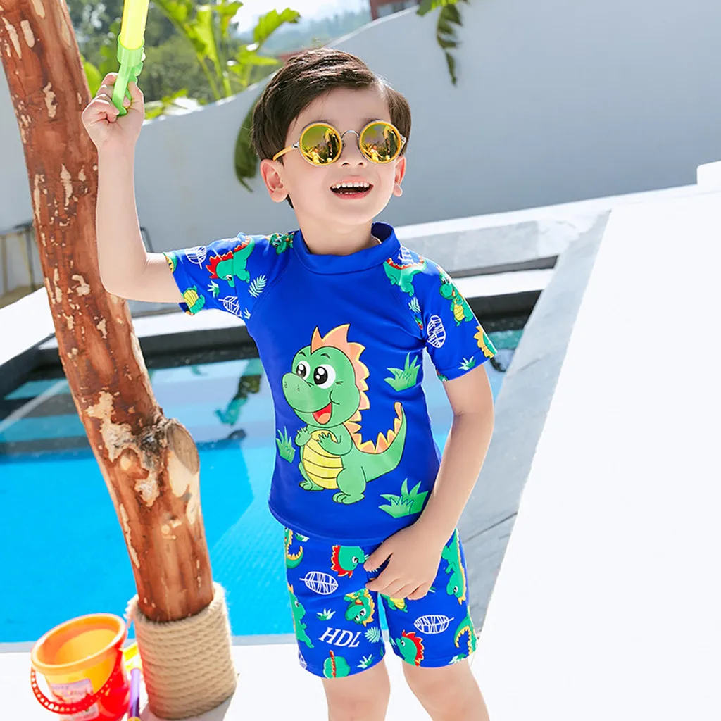 Children Swimwear for Girls Polyester Two Pieces Swimsuit Bathing Suit Bikini Beach Dinosaur Plus Size Boys Sets L0513 |