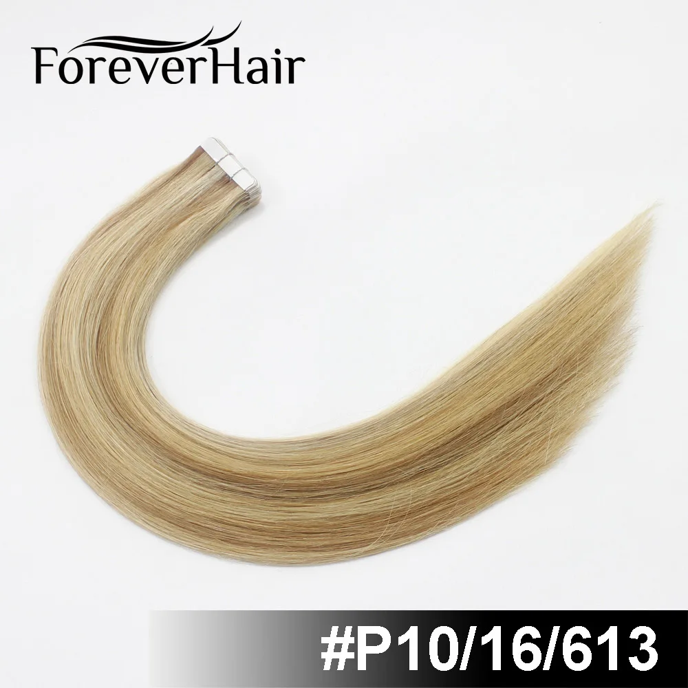 Накладные волосы FOREVER HAIR 2,0 г/шт., 18 дюймов, волосы Remy на ленте для наращивания, рояльный цвет, прямые европейские человеческие волосы для наращивания в салон - Цвет: P10/16/613