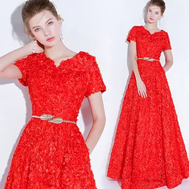Красный Vestido madrinha2019 Новое Кружевное вышитое сексуальное платье с v-образным вырезом и короткими рукавами а-силуэта коричневого, темно-синего, серебряного, бордового, розового цвета платье для невесты - Цвет: Красный