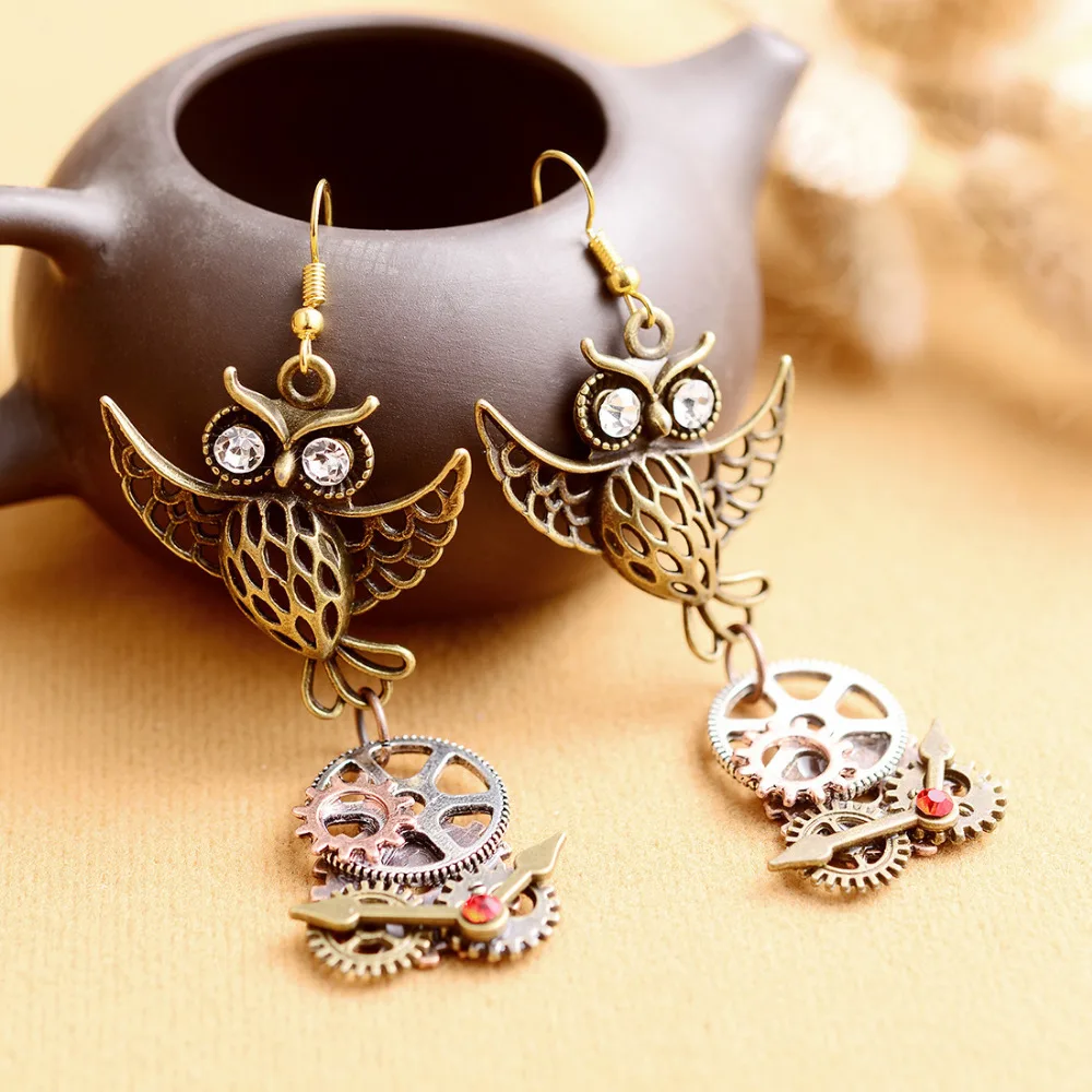 DoreenBeads модные висячие серьги в стиле стимпанк Античная бронза сова соединитель
