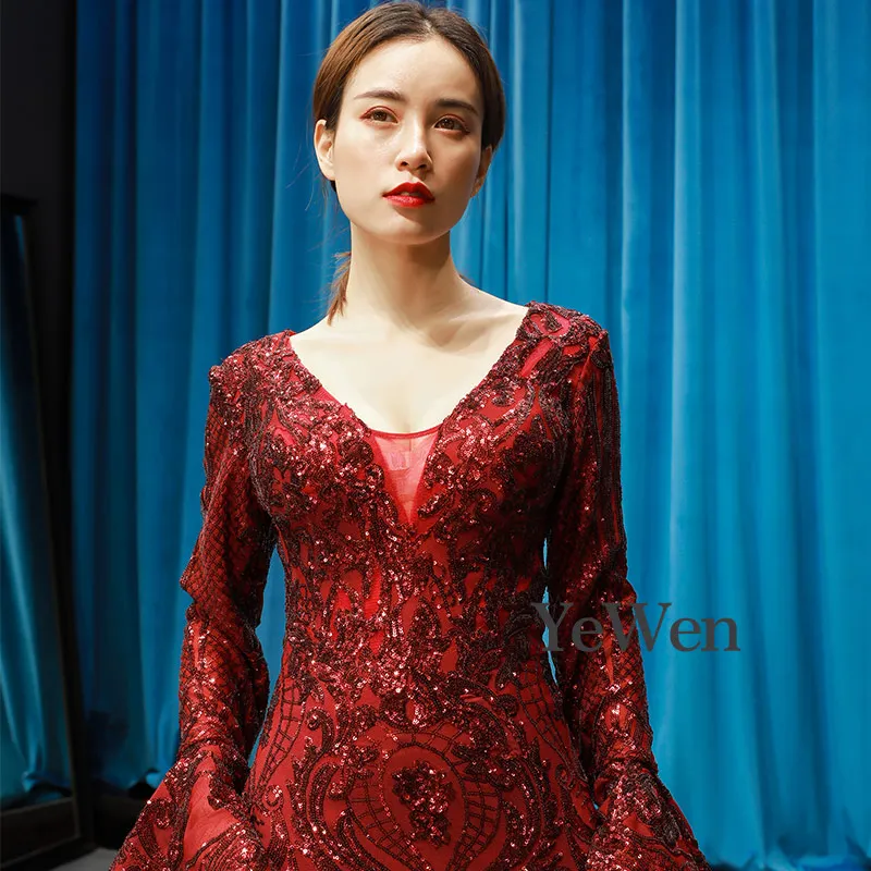 Красное роскошное вечернее платье Vestidos De Fiesta Noche 2020 Сексуальные вечерние платья с