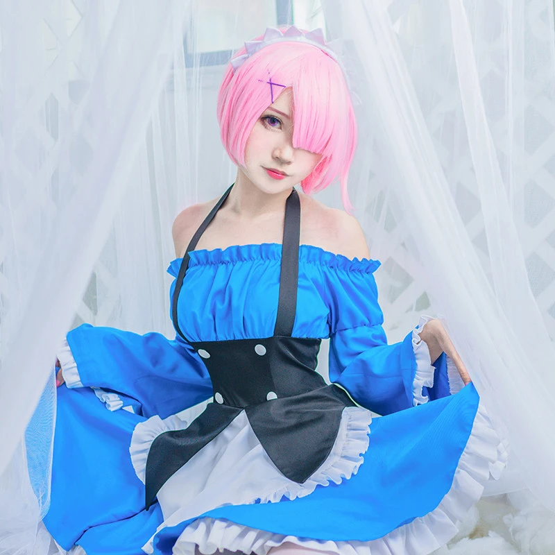 Женский костюм горничной Re Zero Kara Hajimeru Isekai Seikatsu Ram u RAM Remu REM из искусственных волос| |