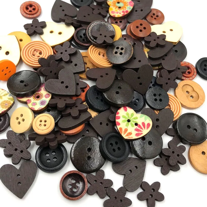25/50/100pcs Coffee Color Mix Shapes Wood Button Sewing Craft 2 Holes Wooden Buttons Clothes Scrapbooking Decor WB487 | Дом и сад