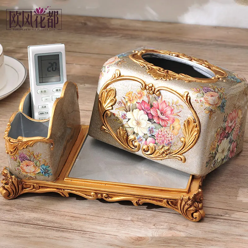 

European style multifunctional decorative paper towel box room decoration luxury mobile phone desktop retro storage box