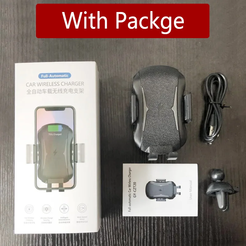 With Packge Беспроводное зарядное устройство One Touch Автоматическая автомобильная подставка держатель для iPhone X Xs Max XR samsung S8 S9 Note 8 9 Qi Беспроводная Быстрая зарядка - Тип штекера: With Packge