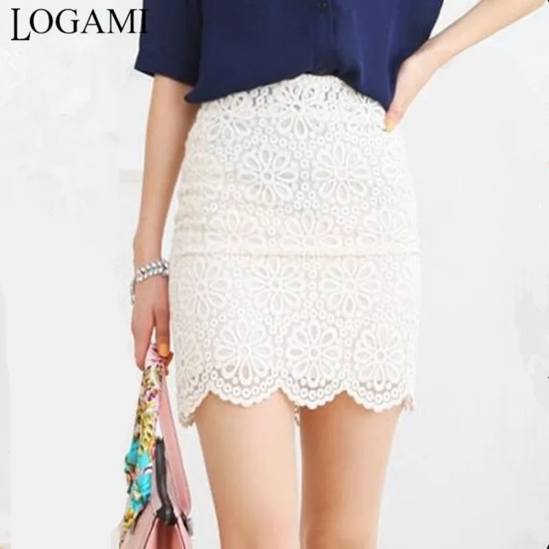 LOGAMI High Waist Pencil Lace Skirts Womens Women Summer Mini Skirt Sexy Office Ladies Skirt White Black