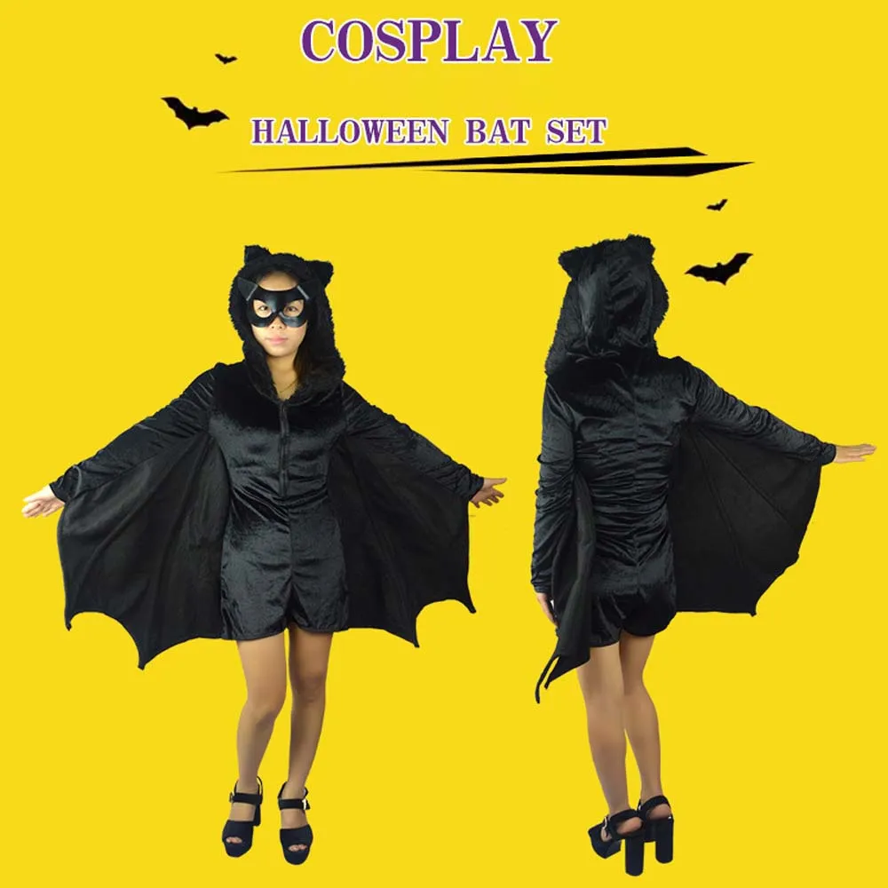 ZXZ Мода взрослых крылья летучей мыши костюм вампира на Хэллоуин Черный Кепки e с