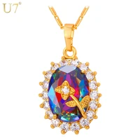 u7 flower necklace zirconia charm goldsilver color trendy crystal necklaces pendants women jewelry p793