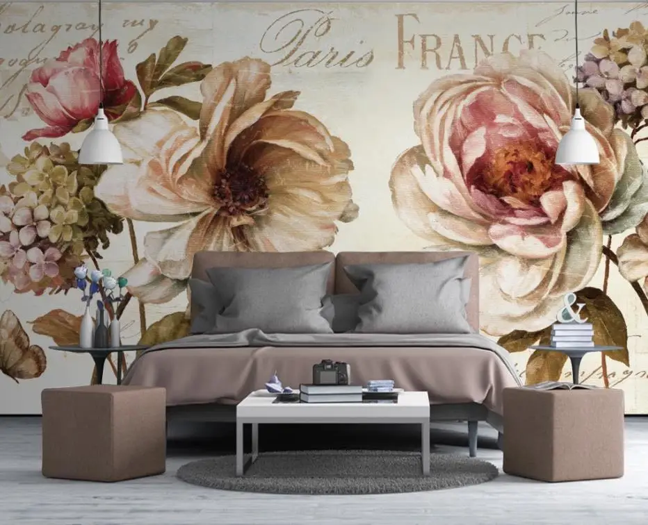 

Custom 3d Mural Wallpaper European retro nostalgic hand-painted melon peony wallpaper TV background wall