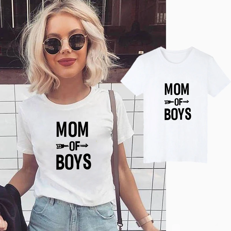 Showtly Mom of Boys Letter T-shirt Women's Clothes 2019 Fashion Funny Saying T Shirts Mom Wife Feminist Slogan  Tee Tops
