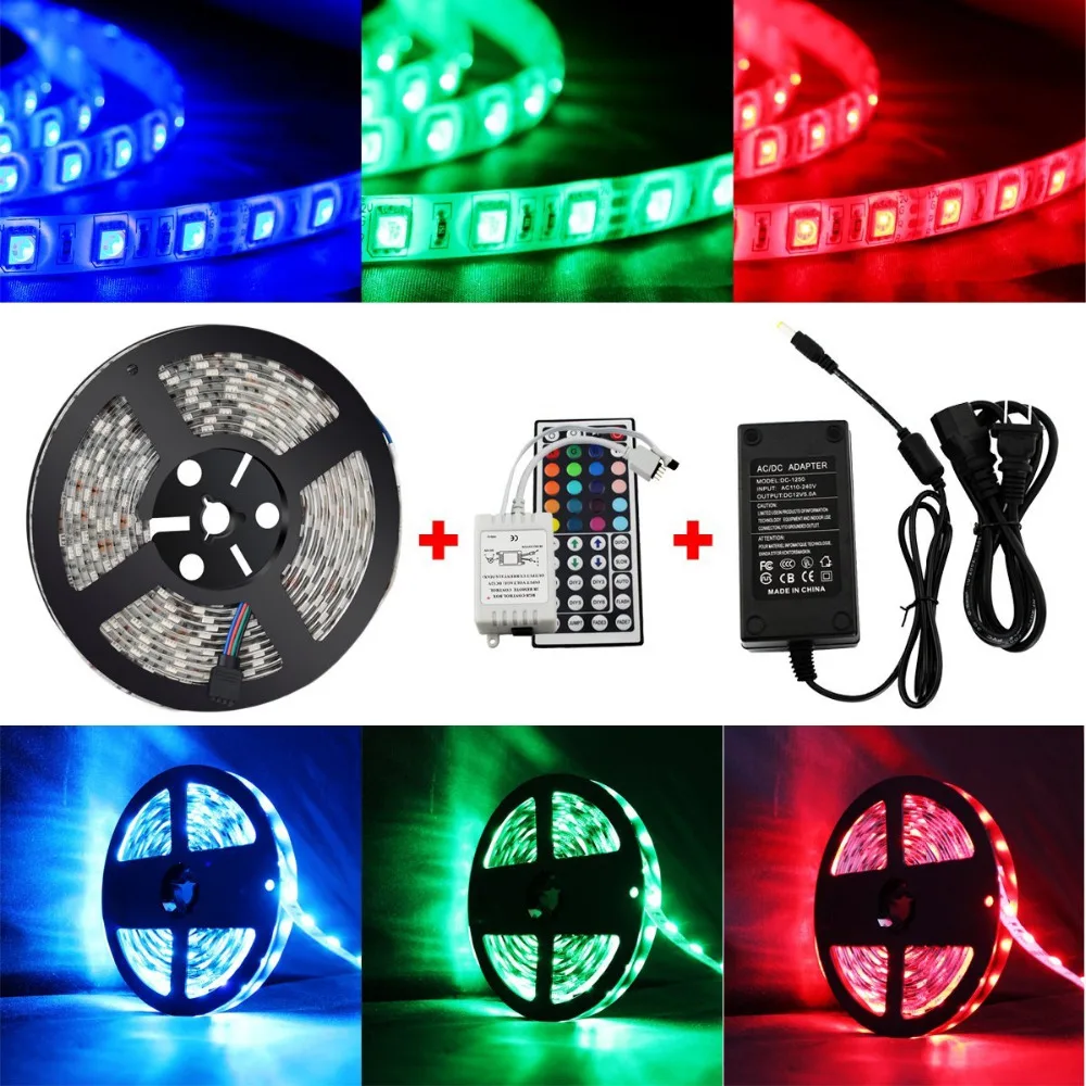 xtf2015 LED RGB Strip Light 5050 Chip DC12V 60LEDs/m Flexible Waterproof IR Remote Control Lights 5m/lot | Лампы и освещение