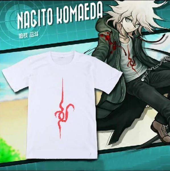 Хлопковая футболка Danganronpa Monokuma Komaeda Nagito костюм для косплея белая с короткими