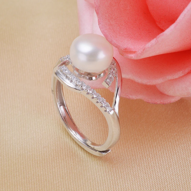 Двойной со стразами реальные 925 серебро пресноводный жемчуг кольцо Свадебные