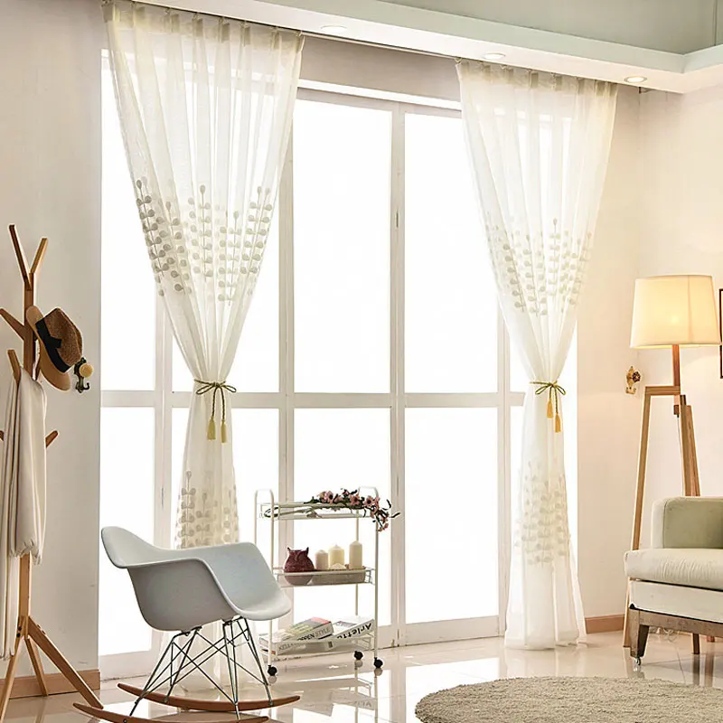 

Grass Embroidered Curtains for Living Room Embroidered Sheer Curtains for Bedroom Tulle Curtains for Kids Window Treatments 0139