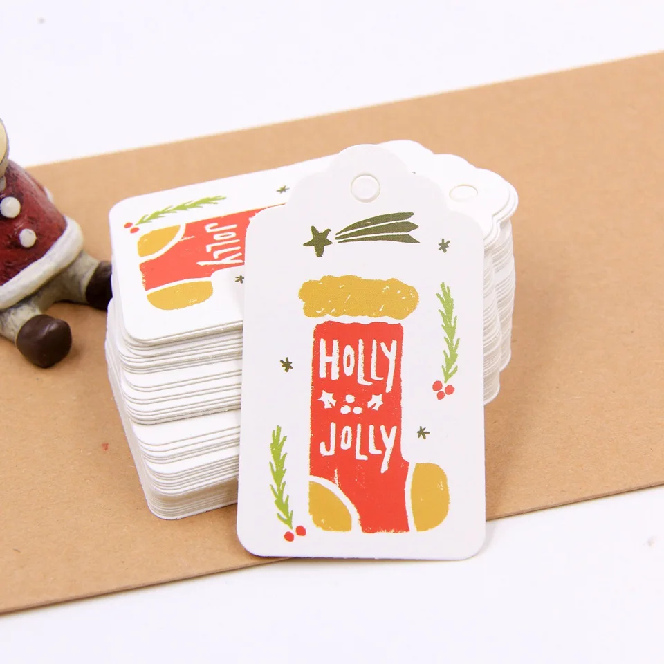 Socks 50 шт./лот Счастливого Рождества бумажные бирки с веревкой DIY ремесло этикетка для рождественской вечеринки Ручной Работы Висячие бирки упаковочные материалы для подарков - Цвет: Socks