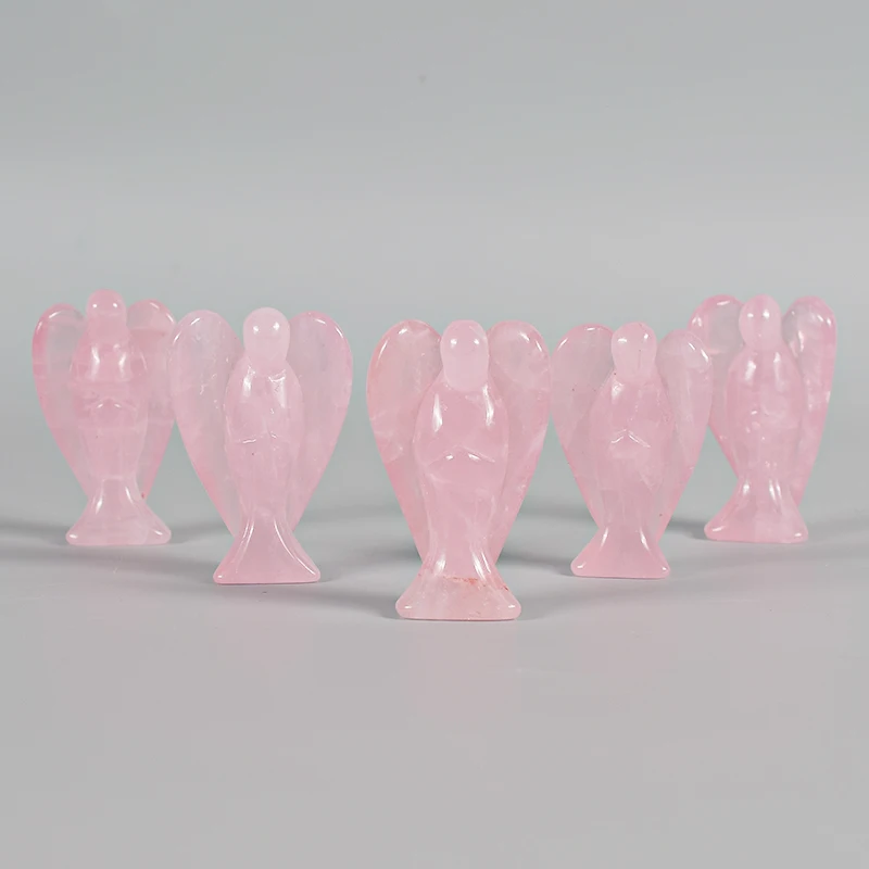 

2 pcs Gemstone Rose Quartz Angel Hand Carved Semi-Precious Craft Angel Figurines 2 Inch Crystal Angel For Decor Healing Reiki