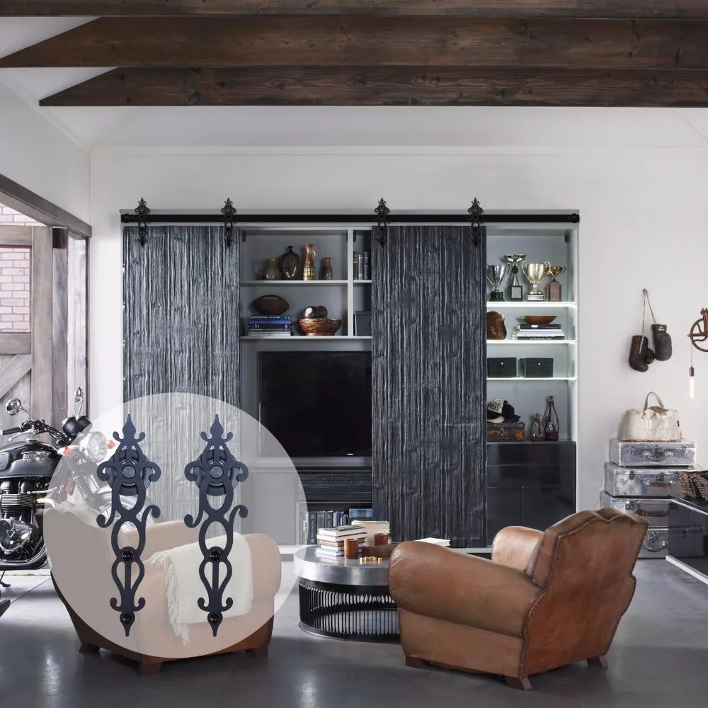 

Раздвижные двери LWZH в античном стиле из черной стали, 14 футов/15 футов, барны для раздвижных дверей, фурнитура для дверей, комплекты рельсовых...