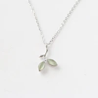 daisies summer real 925 sterling silver jewelry green opal branch leaf pendants necklace women fashion colar choker necklace