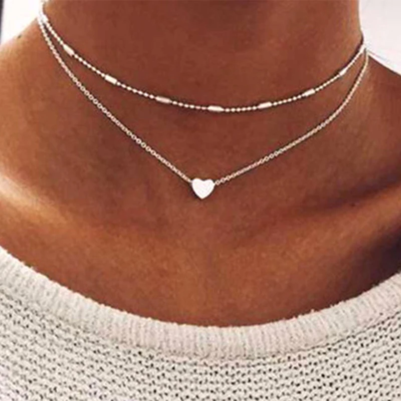 Серебряное золотое ожерелье с подвеской в виде сердца короткая цепочка