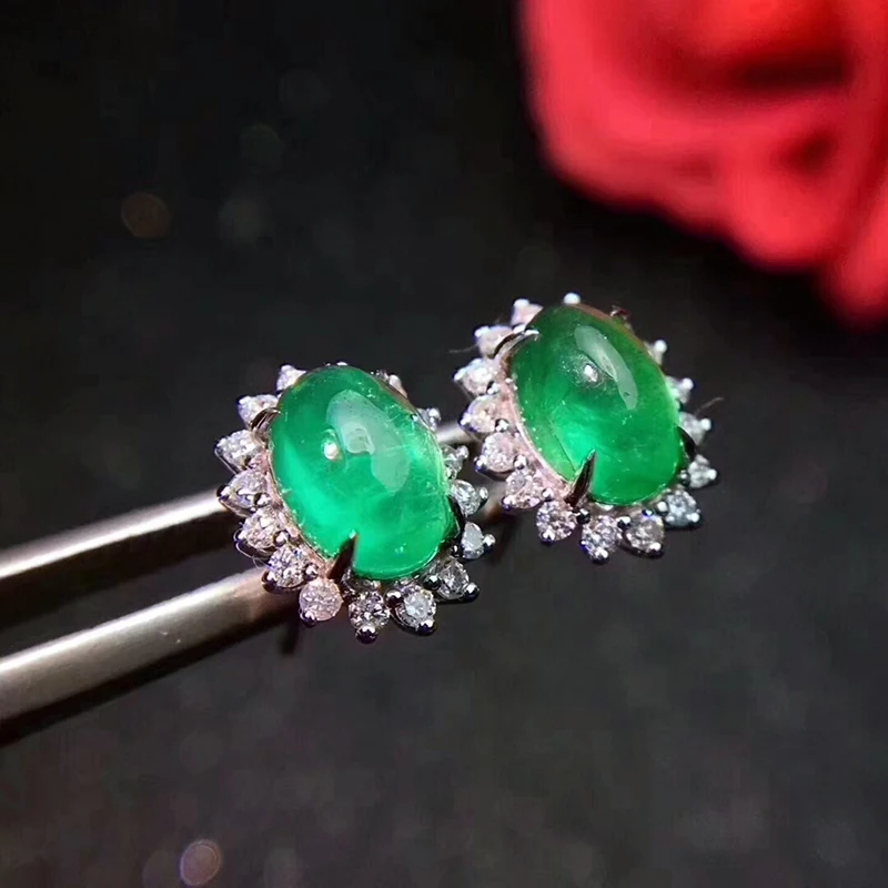 Классические серебряные серьги-гвоздики с изумрудами 4 мм * 6 натуральный