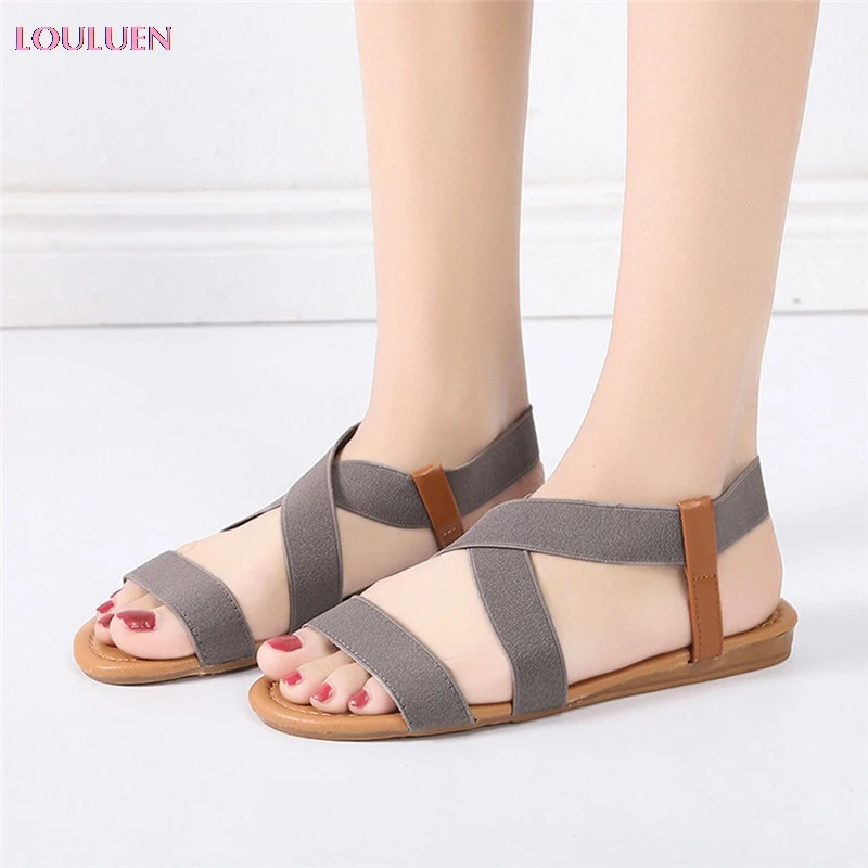 LOULUEN 2020 Sexy Women Sandals Low Heel Anti Skidding Beach Shoes Cross Strap Sandal Peep-toe National Roman Plus Size 41 #0713 | Обувь
