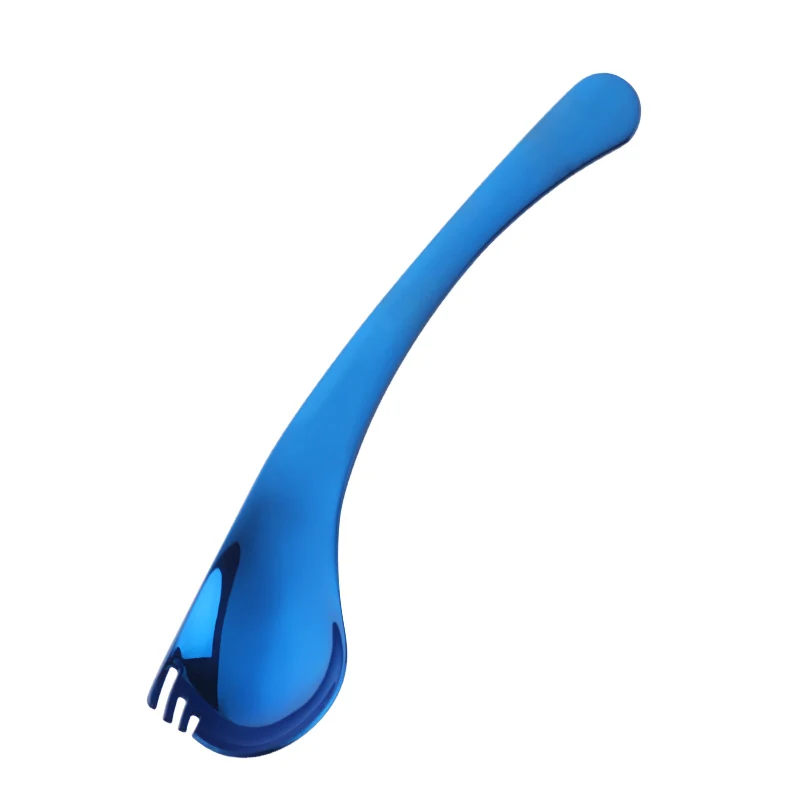 blue 2 шт., нержавеющая сталь, креативная гнущаяся десертная ложка, многофункциональная салатная ложка, вилка, красочные фруктовые спортивные приборы, кухонная посуда, инструменты - Цвет: blue
