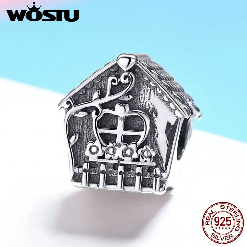 WOSTU, настоящее 925 пробы, серебряный милый домик, бусины, шарм, подходит для женщин, браслет, кулон, сделай сам, ювелирное изделие, подарок CQC889