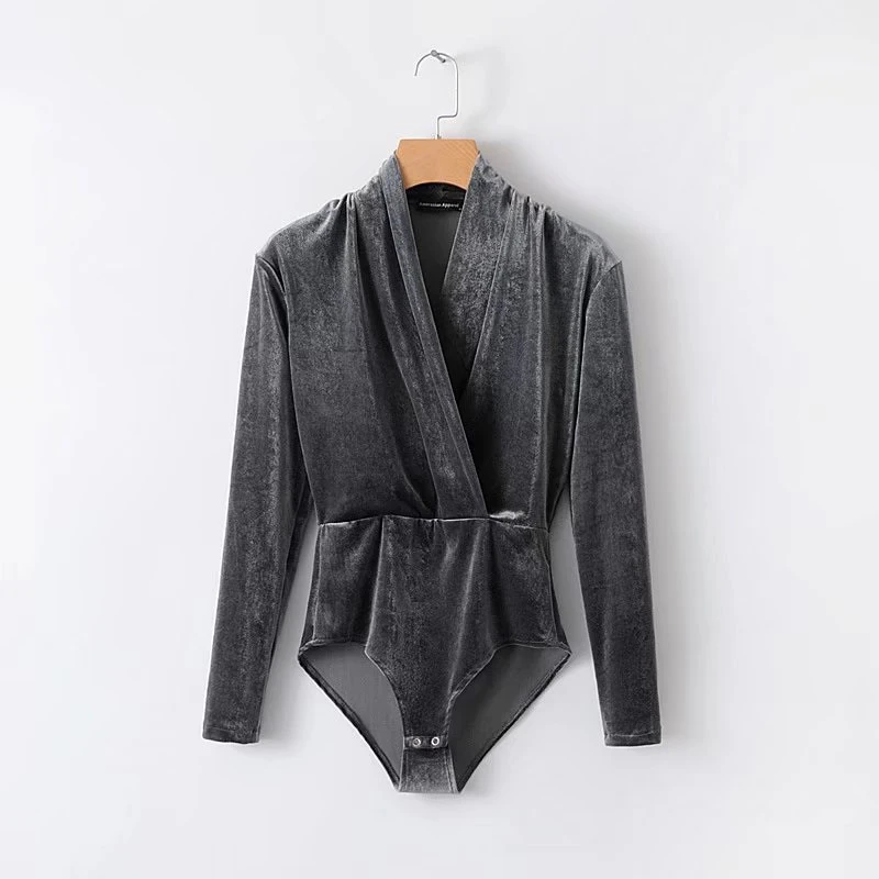 

Women Elegant Velvet Long Sleeve Sexy V-neck Slim Skinny Casual Jumpsuits