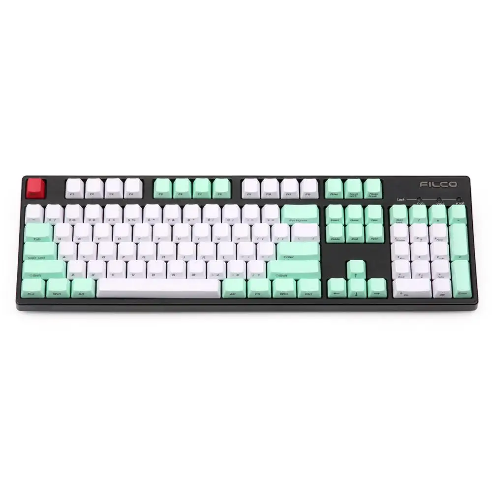 Светло-зеленый и белый OEM боковые напечатанные колпачки толстый PBT Материал ANSI