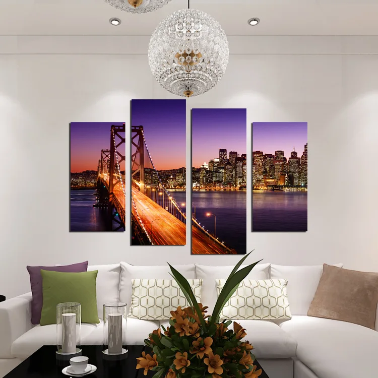 

FOUR PC NO FRAME Bright night scene Oil Painting Printed Oil Painting On Canvas Oil Painting Home Decor Wall Decor