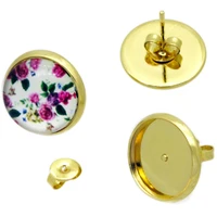 10pairs 8 14mm no fade stud earring earplugs bezel setting tray for glass cabochons gold plated not easy fading