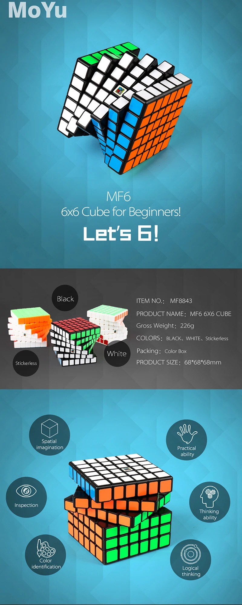 MoYu 6x6x6 магические кубики MofangJiaoshi MF6 скоростной игровой кубик игрушка лабиринт головоломка 68x68 мм Magico cubo Развивающие игрушки для детей
