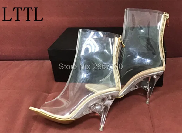 Реальное фото! Новое поступление 2017 брендовые прозрачные ботильоны LTTL на
